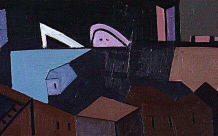 VIEW OF THE CITY  triptych (left part)  oil on canvas, 46x110 cm.  2003