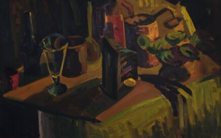 STILL LIFE WITH SCOOP   oil on fiberboard, 122x76,5 cm. 1996