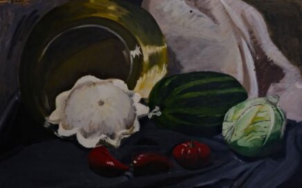 STILL LIFE WITH A BASIN   oil on fiberboard,  41,5x65 cm.  1994
