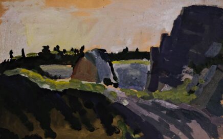 LANDSCAPE WITH STACK   gouache on cardboard, 35x40 cm.  2002