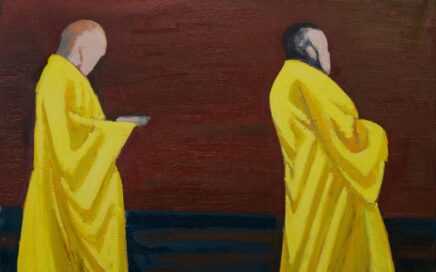 TIBETAN MONKS   oil on fiberboard, 110x170 cm.  2017